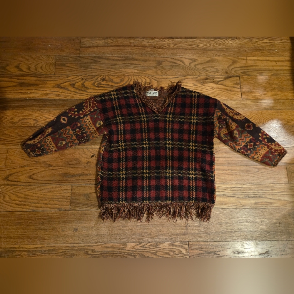 Vintage Patterned Fringe Sweater